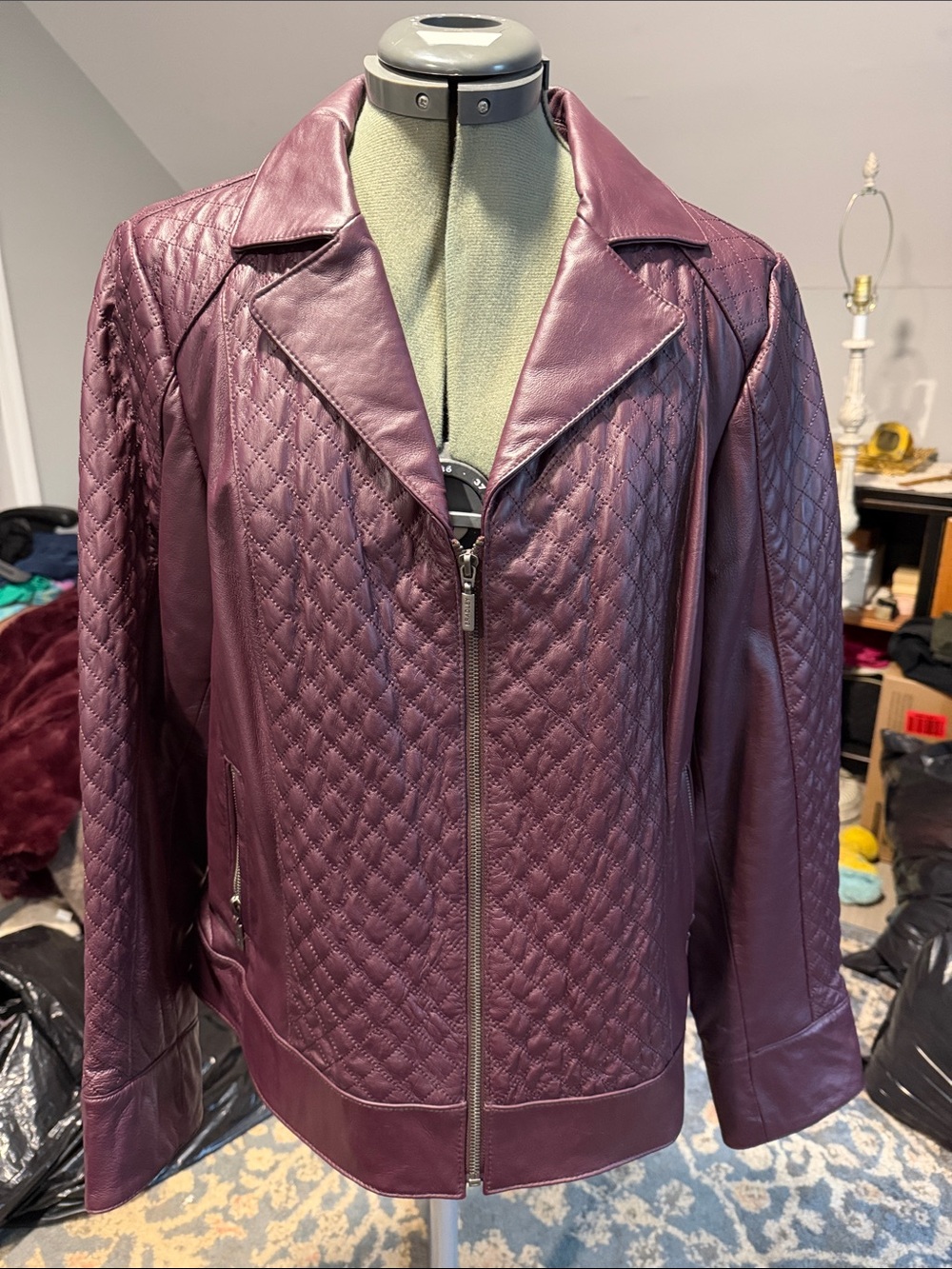 Bradley Bayou Quilted Plum Leather Jacket with Zip Front